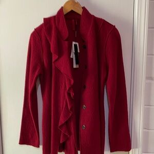 Elegant Ruffled Red Cardigan